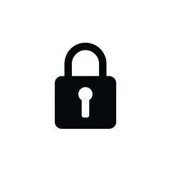 Simple black icon of a closed padlock on a white background