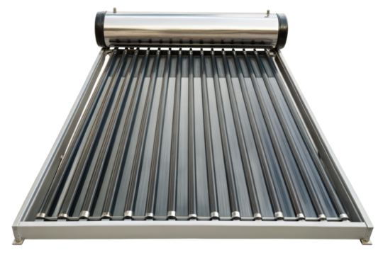 Solar thermal collector for heating water with renewable energy isolated with transparent background