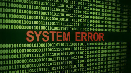 System error message displayed over a green binary code background on a computer screen