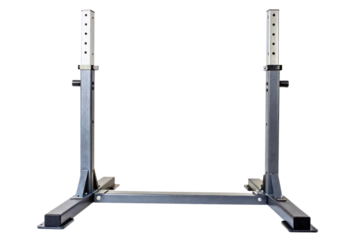 Adjustable squat rack for weightlifting and powerlifting isolated with transparent background