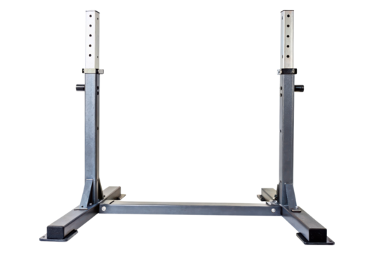 Adjustable squat rack for weightlifting and powerlifting isolated with transparent background
