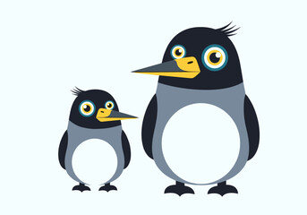 Fototapeta premium Charming cartoon penguins two adorable birds standing side by side their black and white plumage bright yellow beaks and big round eyes create a whimsical and friendly atmosphere