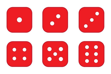 Minimalist Dice Vector Icon Set – Red and White Outline.