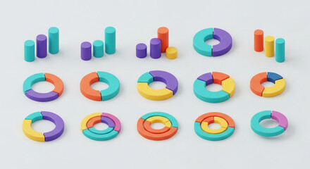 Fototapeta premium Isometric data visualization charts and graphs for business analytics and presentation design elements