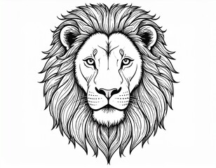 Obraz premium Stylized monochrome portrait of a powerful lion with a magnificent mane, an emblem of royalty and strength