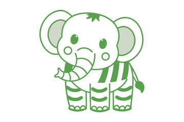 Whimsical green elephant stands cheerfully with playful stripes adorning the cute silhouette