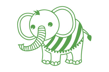 Illustrated elephant featuring green striped pattern and gentle expression adds playful charm to children designs