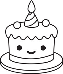 Kawaii Birthday Cake Illustration Cute and Simple Design