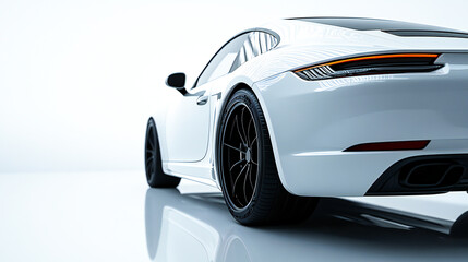 Obraz premium A modern car with no particular brand, seen from the back, against a white background