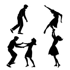 Diverse couple dance silhouettes in dynamic poses couple dancing dancers