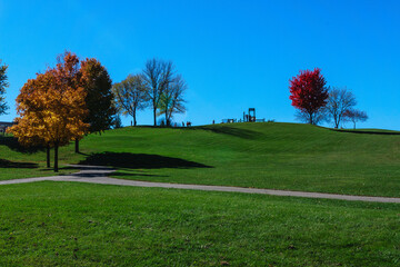 Scenic Park Landscape with Autumn Colored Trees and Playground on Sunny Day#2