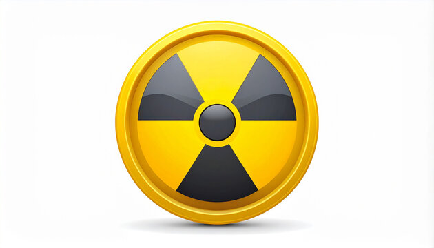 Bright yellow radiation warning symbol with black trefoil design, indicating nuclear hazard.