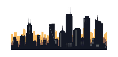 Obraz premium City Skyline Silhouette, Urban Buildings,Architectural Shapes, Vector Illustration