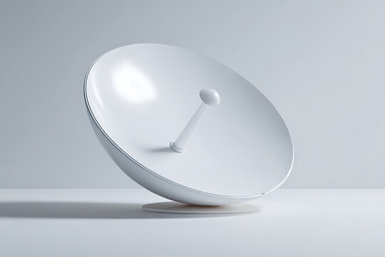 Sleek white satellite dish angled against a minimalist backdrop, symbolizing communication and connectivity