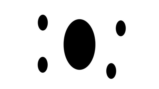 Zoom in and out animation the ellipse symbol. Large black symbol in the center and four small symbols around. Seamless looped 4k animation on white background