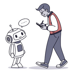 Person writing on tablet interacting with robot interaction