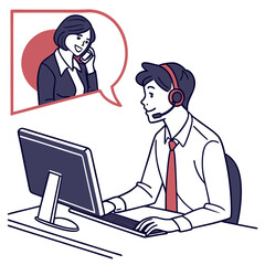 Man wearing headset talking to woman on phone business communication