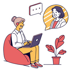 Woman in headset video calling with colleague online consultation communication