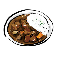 手書き筆書きのカレーライスの透過イラスト