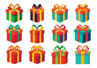 Collection of colorful gift boxes with ribbons and bows for celebrations