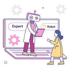 Robot and person collaborating on laptop collaboration technology