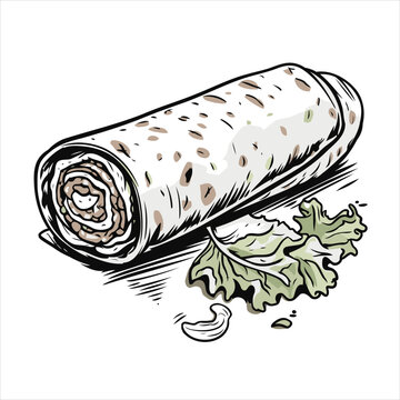rolled wrap with lettuce, black and white clip art preview