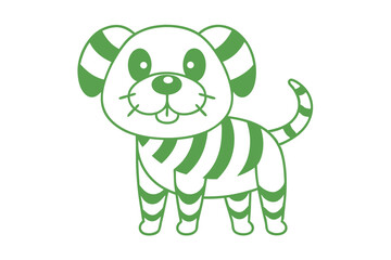Line art style dog has green stripes and looks very cute