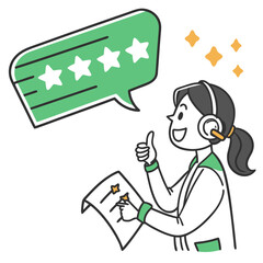 Woman giving thumbs up with feedback speech bubble customer support