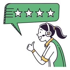 Smiling agent gives thumbs up with star rating customer service headset