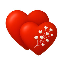 Two red hearts with white heart sprigs against black background