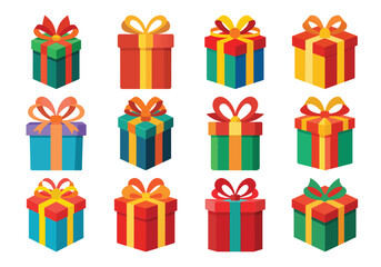 Colorful Gift Boxes Collection with Ribbons and Bows for Celebrations and Holidays