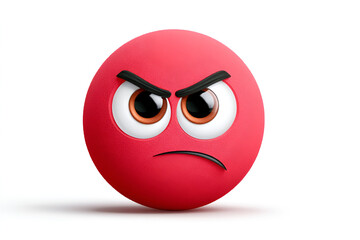 Red round character with angry expression, large eyes, and exaggerated facial features in a playful design