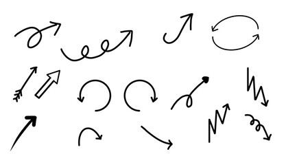 Set of Hand Drawn Curved Arrows Isolated on Transparent Background