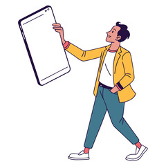 Man holding a blank screen device vector