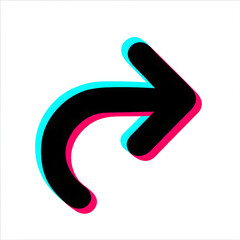 Glow effect arrow icon with cyan and magenta outline on black background