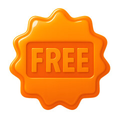 Bright orange starburst badge with the word free in the center