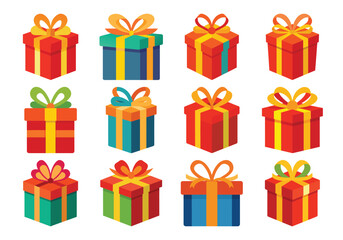 Colorful Gift Boxes Vector Illustration Set for Celebrations and Special Occasions