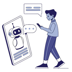 Young man interacting with chatbot on smartphone interaction communication