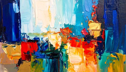 Abstract Oil Painting, Colorful Palette, Studio