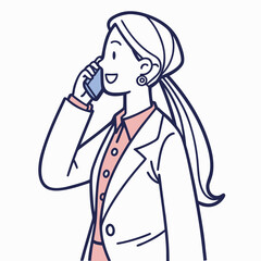 Cartoon businesswoman talking on phone communication