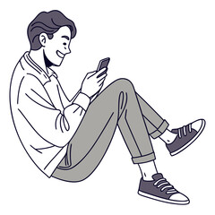 Smiling man using smartphone browsing technology