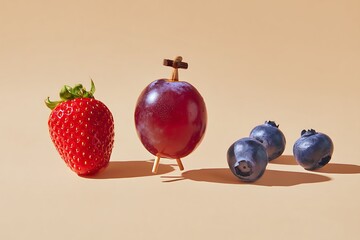 Fresh strawberry grape and blueberry still life for healthy eating and creative food concepts