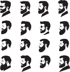 Bearded Male Profile Silhouettes in Rows