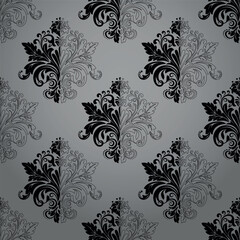 Floral pattern. Seamless vector background. Vintage wallpaper in the Baroque style. Gray and black ornament for fabric, wallpaper, packaging. Ornate Damask flower illustration