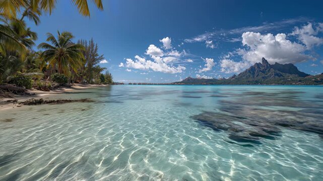 Scenic Tropical Resort with Crystal Clear Water and Palm Trees