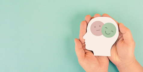 Sad to happy smiling face loading, mental health, attitude, positive and negative mind, influence...