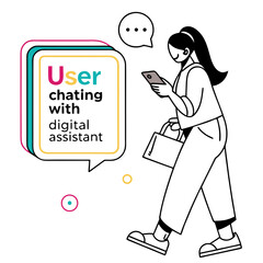 Person interacting with digital assistant on phone chat communication