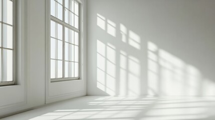 Obraz premium Sunlight casting shadows through window in indoor room corner