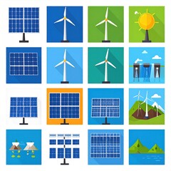 Flat icons of renewable energy sources