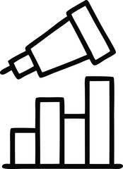 Telescope observing rising bar graph illustrating growth and future financial trends
